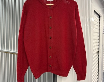 Vintage 90s Pendleton Virgin Wool Red Button Up Sweater Size Medium