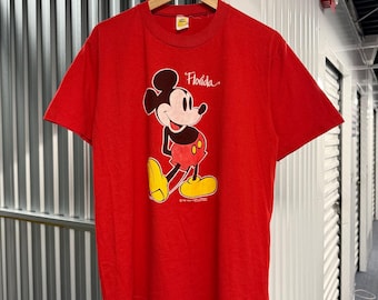 Vintage 90s Mickey Mouse Disney Cotton Red T-Shirt Size Large