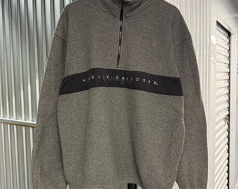 Vintage 2000s Harley Davidson Quarter Zip Up Fleece Sweater Dark Gray Size Large