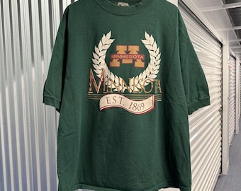 Vintage 90s University Of Minnesota College Cotton Green T-Shirt Size X-Large