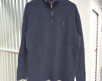 Vintage 90s Polo Ralph Lauren Casual Quarter Zip Sweater Cotton Navy Size Large