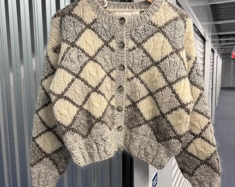 Vintage 90s Liz Claiborne Mohair Gray Button Up Sweater Size Small