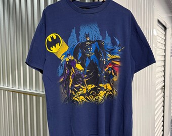 Vintage 90s Batman DC Superheroes Cotton Navy T-Shirt Size Large
