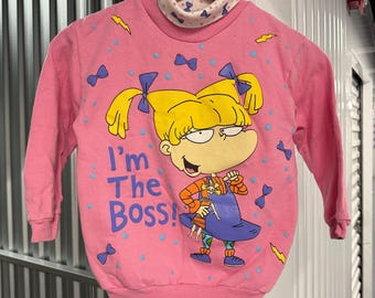 Vintage 90s RugRats Nickelodeon Cotton Pink Kids Sweatshirt Size 7/8