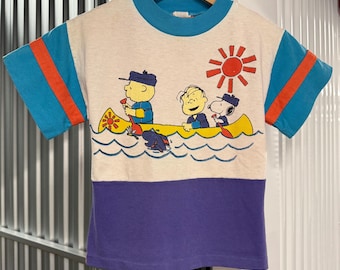 Vintage 80s Snoopy Peanuts Cotton Multicolor T-Shirt Size 5