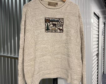 Vintage 90s Nature Wildlife Shenandoah Cotton Tan Sweater Size X-Large