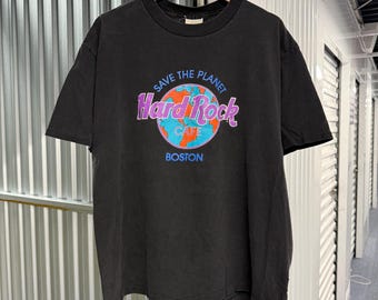 Vintage 90s Hard Rock Boston Casual Cotton Black T-Shirt Size X-Large