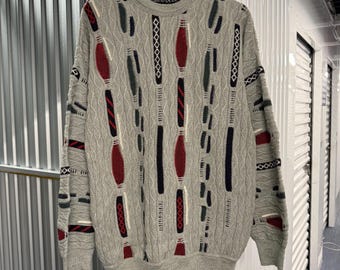 Vintage 90s ADINO LANDO Acrylic Gray Multicolor 3D Sweater Size Medium/Large