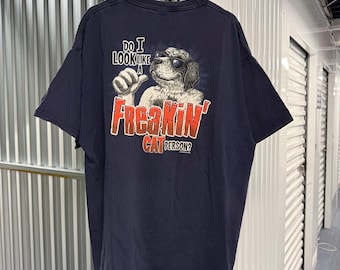 Vintage 2000s Big Dogs Do I Look Like A Freakin' Cat Person? Cotton Navy T-Shirt Size XX-Large