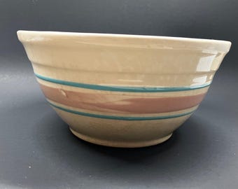 Robinson Ransbottom Rührschüssel 23 cm Creme Blau Rosa Streifen Vintage Steinzeug