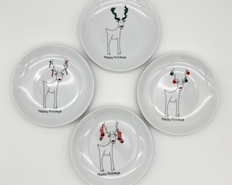 BIA Cordon Bleu Rudy Reindeer Appetizer Plates Set of 4 White Holiday 6.25in