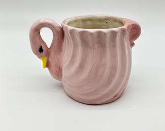 Vintage Pink Flamingo Ceramic Creamer Pitcher Swirl Textured Pastel Retro Kitsch