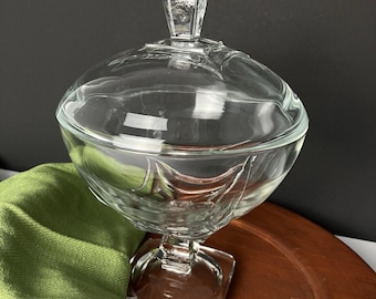VTG Hazel Atlas Colony Clear Square Footed Glass Candy Dish Preserve Bowl w/ Lid