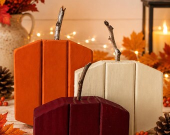 Handmade Wooden Pumpkins, Rustic Fall Shelf Decor, 3 Sizes
