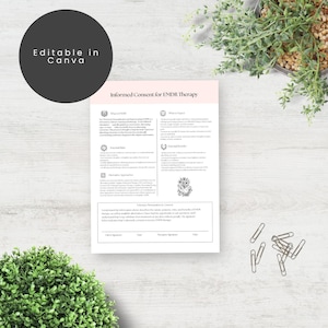 EMDR consent form template, therapy intake paperwork, informed consent PDF, editable Canva client forms
