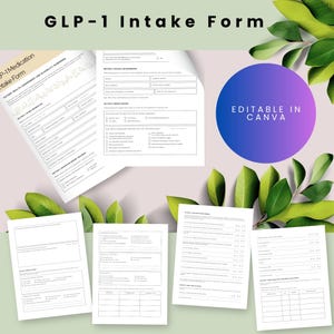 GLP-1 intake form, medical history for weight loss, patient info and consent sheet, editable Canva download