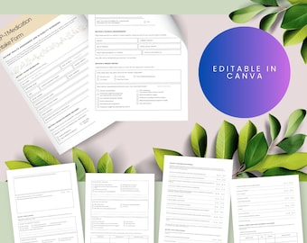 Formulario de admisión de GLP-1, historial médico para la pérdida de peso, información del paciente y hoja de consentimiento, descarga editable de Canva