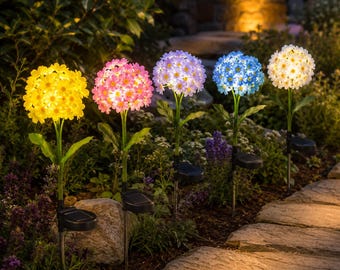 Solar Flower Stake Lights, Outdoor Garden Decor, Waterproof Pathway Lights (Pink, Blue, Yellow, White)