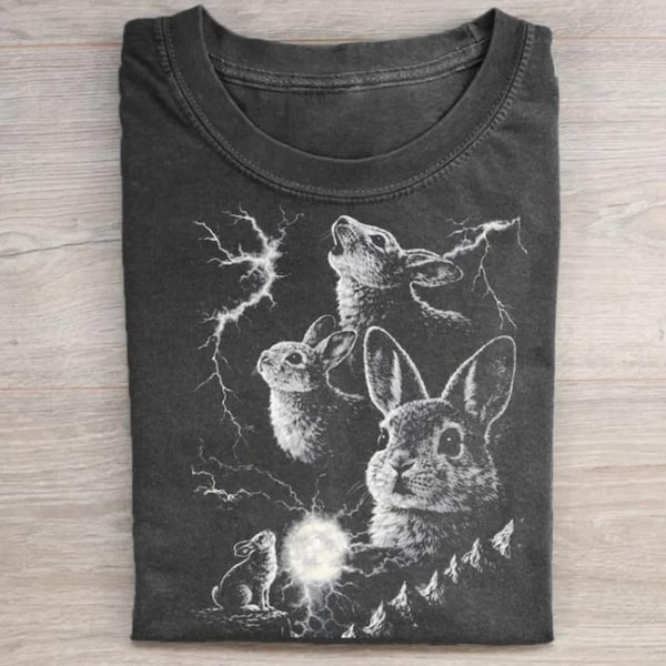 Camiseta vintage de conejito aullando a la luna, camiseta de luna llena de los 90, camiseta divertida de conejo, regalo de Pascua, camiseta de conejito de Pascua, regalo divertido para amantes de los conejos