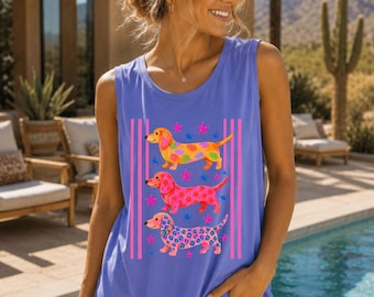 Maglietta Weiner Dopamine Preppy Aesthetic Comfort Colors Tank Top Coconut Girl Daschund Shirt Maglietta Weiner Dog Shirt Regali Daschund Maglietta a righe