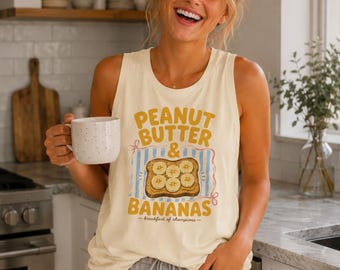 Canotta con banane e burro d'arachidi, colazione dei campioni, maglietta per brunch, maglietta per buongustai, maglietta per la colazione, regali per ragazze adolescenti, regalo per amanti del cibo