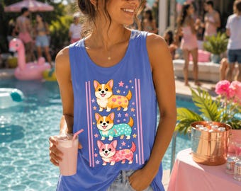 Maglietta Corgi Cutecore Comfort Colors Tank Maglietta Corgi retrò Abbigliamento Cutecore Maglietta Corgi Abbigliamento Kawaii Regali Corgi Regali per ragazze adolescenti