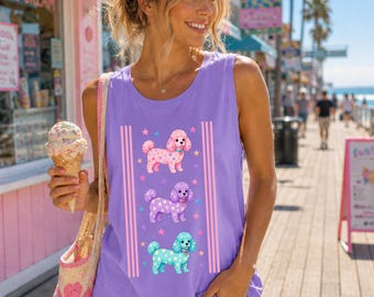 Maglietta con barboncino Dopamina Preppy Estetica Comfort Colori Canotta Coconut Girl Maglietta a righe Kawaii Vestiti Poodle Regali Vestiti Cutecore