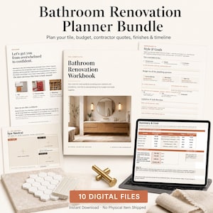 Arbetsbok för badrumsrenovering | Kakelkalkylator, budgetspårare (digital nedladdning)