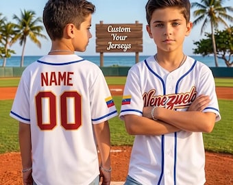 Maglia da baseball personalizzata per bambini del Venezuela, maglietta con nome e numero ricamati personalizzati, maglie da baseball per bambini