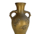 Antique Japanese Metal Vase. Art Nouveau. Brass Bronze Vase. Floral Flower Motif. Vintage Japanese. Japanese Antique. Rare. Meiji Era.