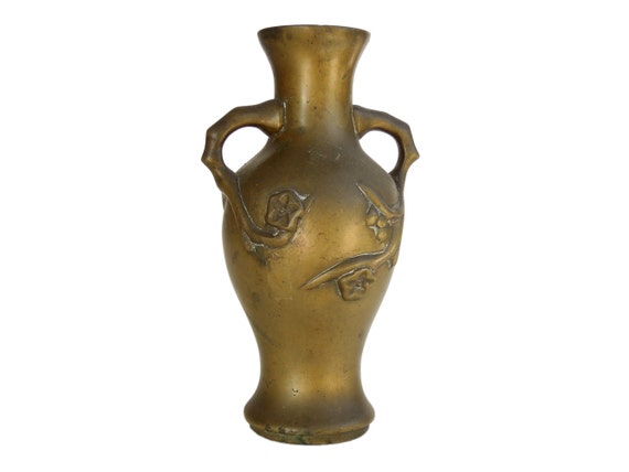 Antique Japanese Metal Vase Art Nouveau Brass Bronze Vase Etsy