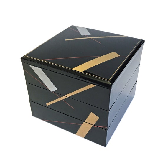 Modern Japanese Jubako Bento Box W Gold Silver Red Etsy