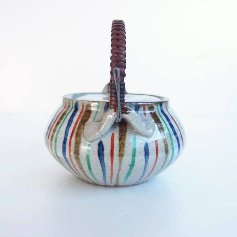 Handmade Green Tea Vintage Japanese Traditional Crafts. Striped Colorful Japanese Ceramic Tea Pot Pottery Kyusu Ceramics Pottery