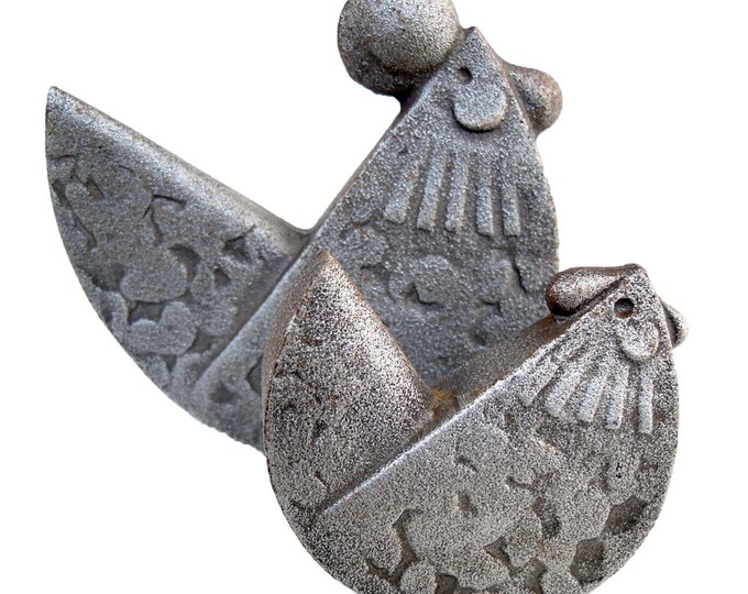 Metal Sculptures castings Set of Two Chickens Mid Century Etsy