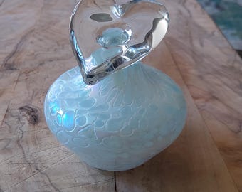 Art Glass Perfume Bottle Iridescent With Heart-shaped Stopper