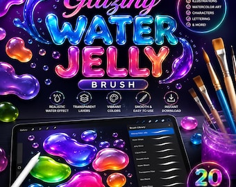 Pennello Procreate effetto gelatina d'acqua / Effetti acquerello trasparenti realistici (Download digitale)