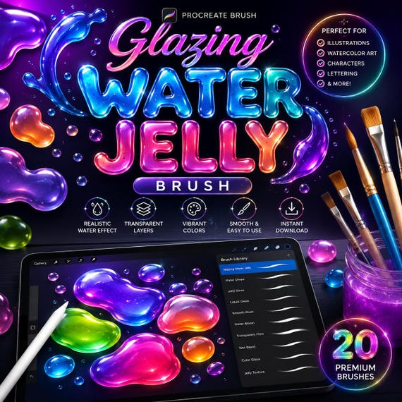 Glazing Water Jelly Procreate Brush | Realistic Transparent Watercolor Effects (Digital Download)