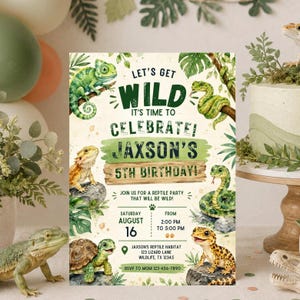 Reptile Zoo Birthday Invitation Template, Snake & Lizard Birthday Invite, Editable Canva Template, Mobile Invitation Included