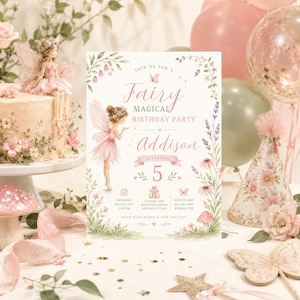 Fairy Birthday Invitation Template, Editable Canva Invitation, Mobile Invitation Included, Girl's Magical Faerie Birthday Invite