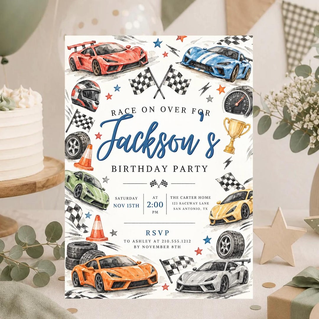 Race Car Birthday Invitation Template, Editable Canva, Mobile Invite ...