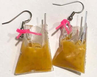 Coffee in Bag Earrings - stainless steel metal earring hooks