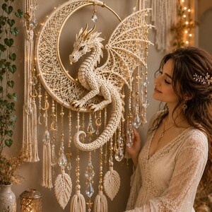 Celestial Dragon Moon Wall Hanging Crochet Pattern PDF | Fantasy Macrame Dragon Decor | Advanced Crochet Pattern