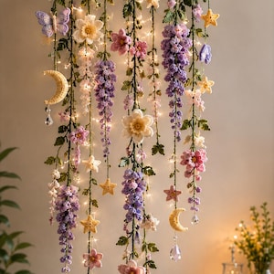 Crochet Wall Hanging Pattern PDF, Floral Boho Wall Decor Pattern, Wisteria Flower Vine Crochet, Macrame Alternative DIY Pattern