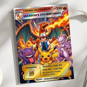 Editable Pokemon Birthday Invitation, Charizard Party Invite, Pokemon Birthday Template, Canva Invite, Digital Download
