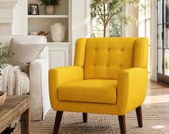 Mid Century Modern Accent Chair Upholstered Fabric Armchair Comfy Living Room
