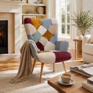 Bohemian Patchwork Accent Chair Upholstered Armchair Reading Chair