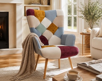Bohemian Patchwork Accent Chair Upholstered Armchair Reading Chair