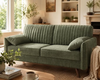 Chenille Loveseat Sofa Deep Seat Small Couch Comfy Living Room Furniture