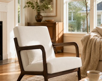 Mid Century Chenille Accent Chair Modern Lounge Armchair with Lumbar Pillow Seating