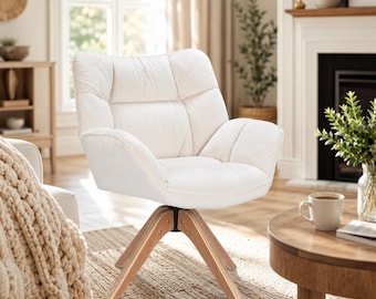 Mid Century Swivel Accent Chair Upholstered Armchair with Wood Base